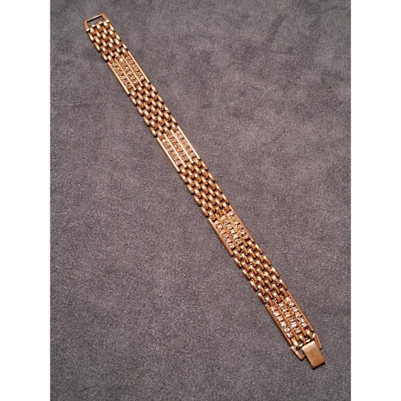 Vintage Panther Link Rhinestone Bracelet Gold Tone - Picture 3 of 6